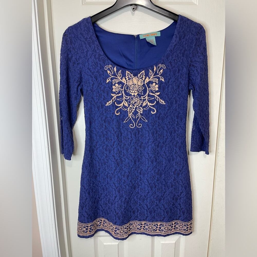 Flying Tomato Embroidered Blue Lace Y2K Alternative 3/4 Sleeve Dress Size Large